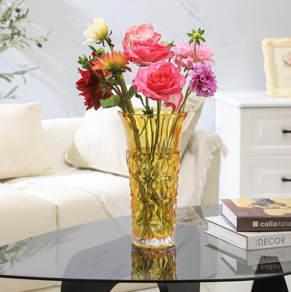 Heavy Glass Vase Amber Colored Crystal Glass Tall Vase Beautiful Brand New